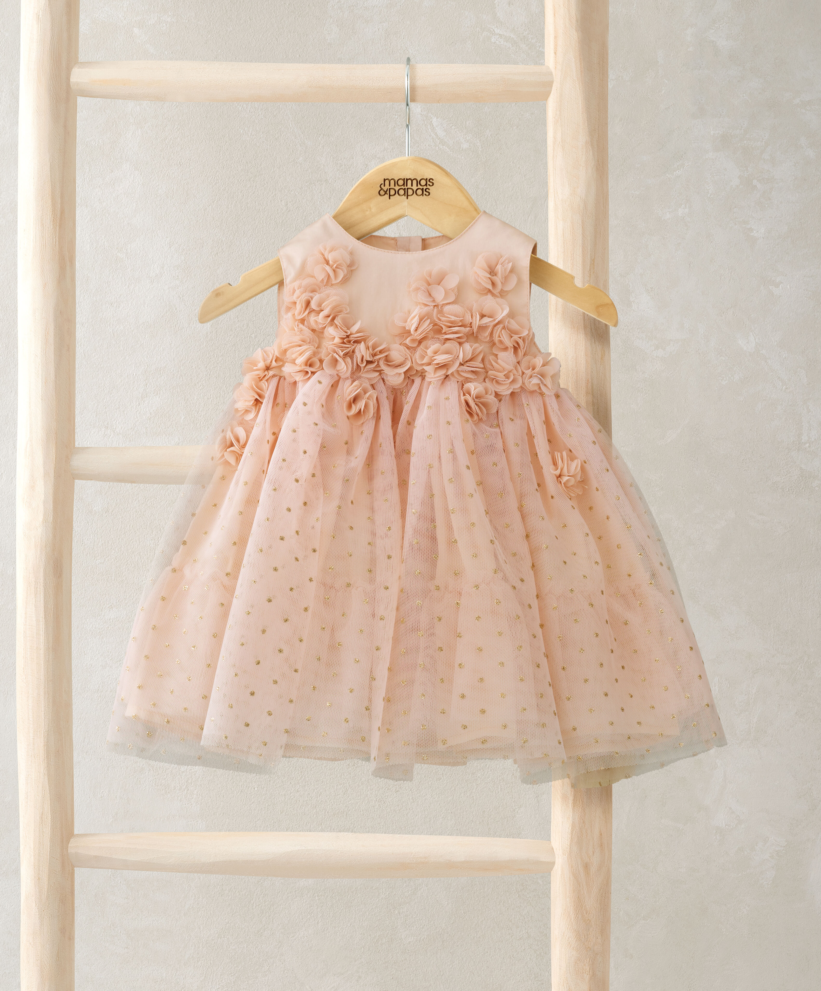 فستان مزين بزهور بارزة - وردي image number 1