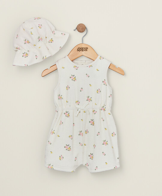 طقم رومبر وقبعة من قماش مناشف بنقشة زهور - قطعتان طقم رومبر وقبعة من قماش مناشف بنقشة زهور - قطعتان image number 1