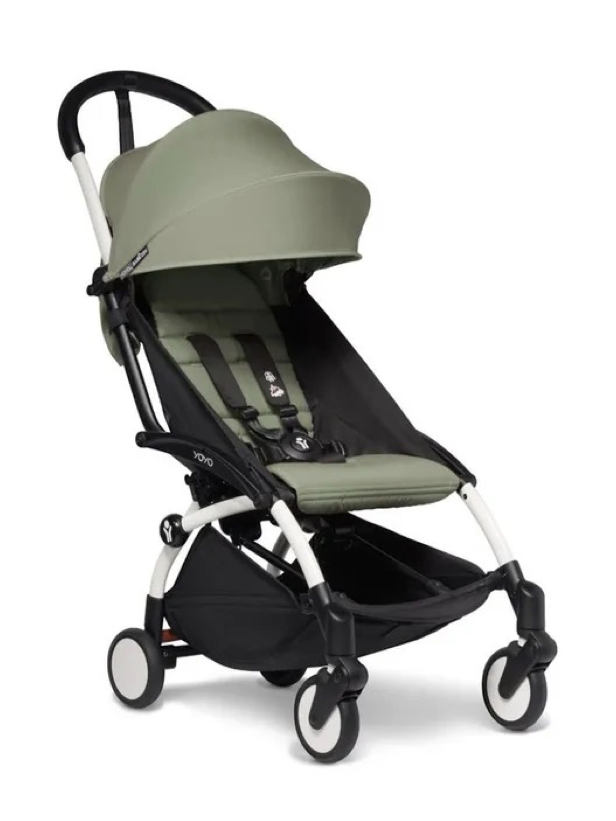 مجموعة هيكل أبيض لعربة أطفال ستوك يويو3 مع مجموعة مقعد للأطفال لعمر 6 شهور فأكثر بلون أسود (قطعتين)