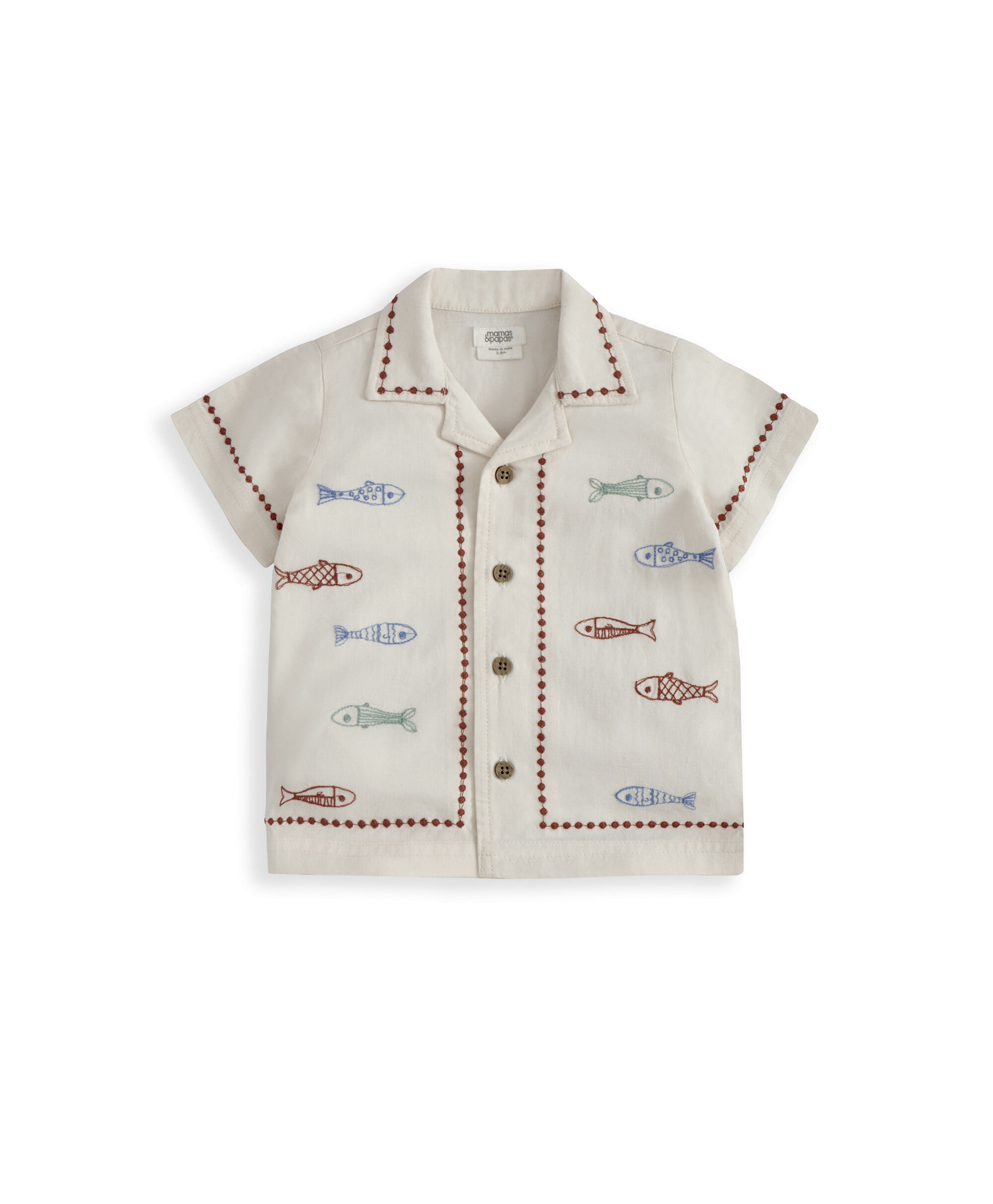 طقم قميص وشورت بتطريز سمك سردين كتان، قطعتين image number 3