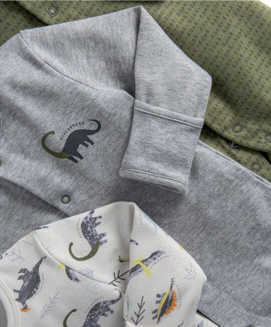 طقم بيجاما قطعة واحدة قطن جيرسيه بنقشة ديناصور - 3 قطع طقم بيجاما قطعة واحدة قطن جيرسيه بنقشة ديناصور - 3 قطع image number 2