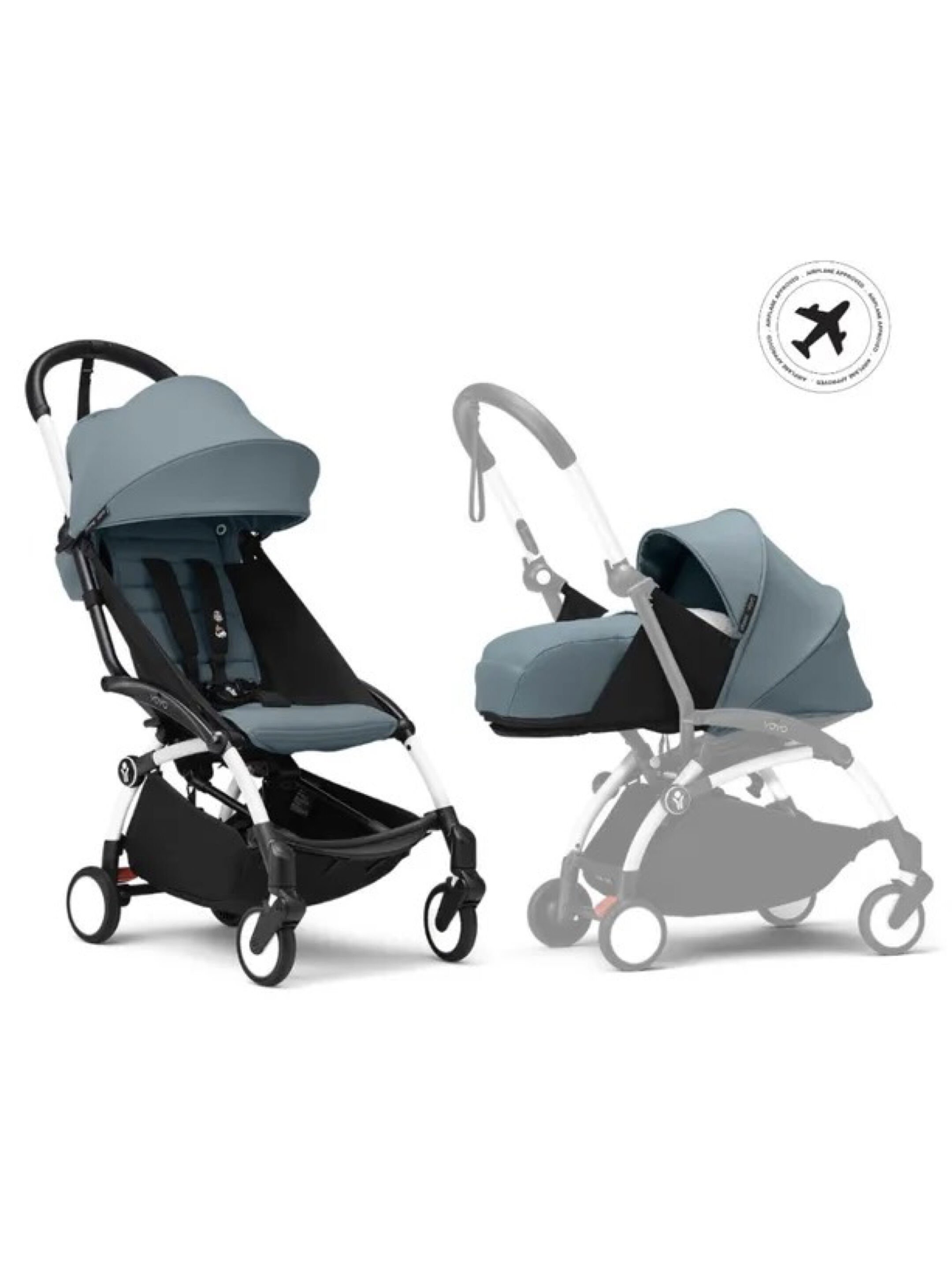 Stokke YOYO3 Full Stroller with White Frame, 0+ Newborn and 6+ Color Pack - Aqua (3 pieces) image number 1