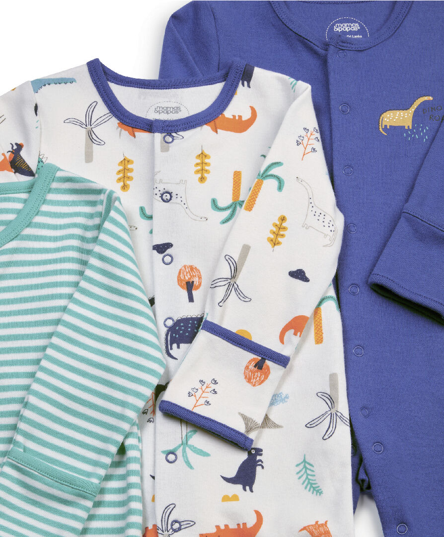 طقم بيجاما قطعة واحدة بنقشة ديناصور - 3 قطع image number 2