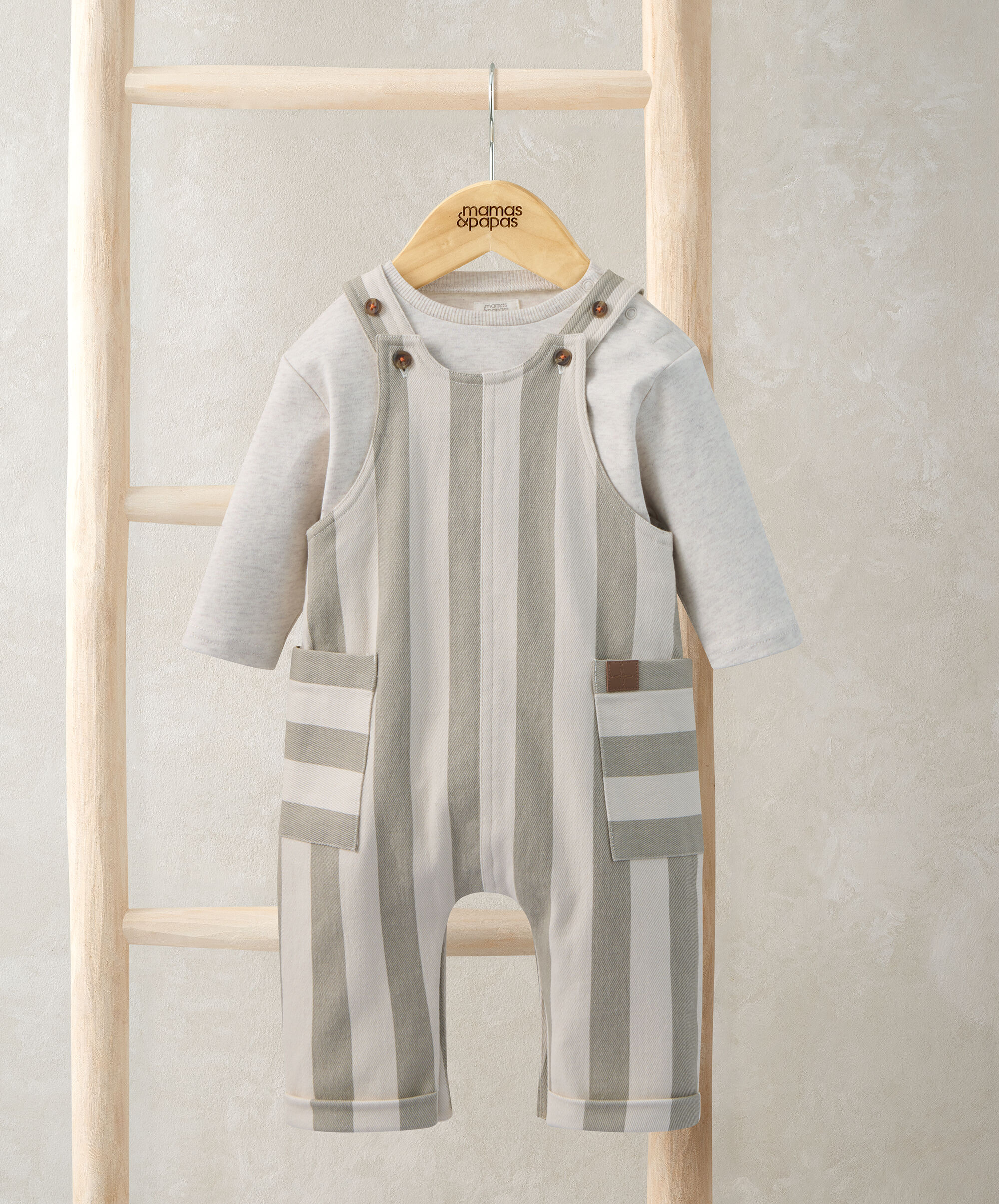 طقم دنغري مخطط وبلوزة مضلعة، قطعتين image number 2