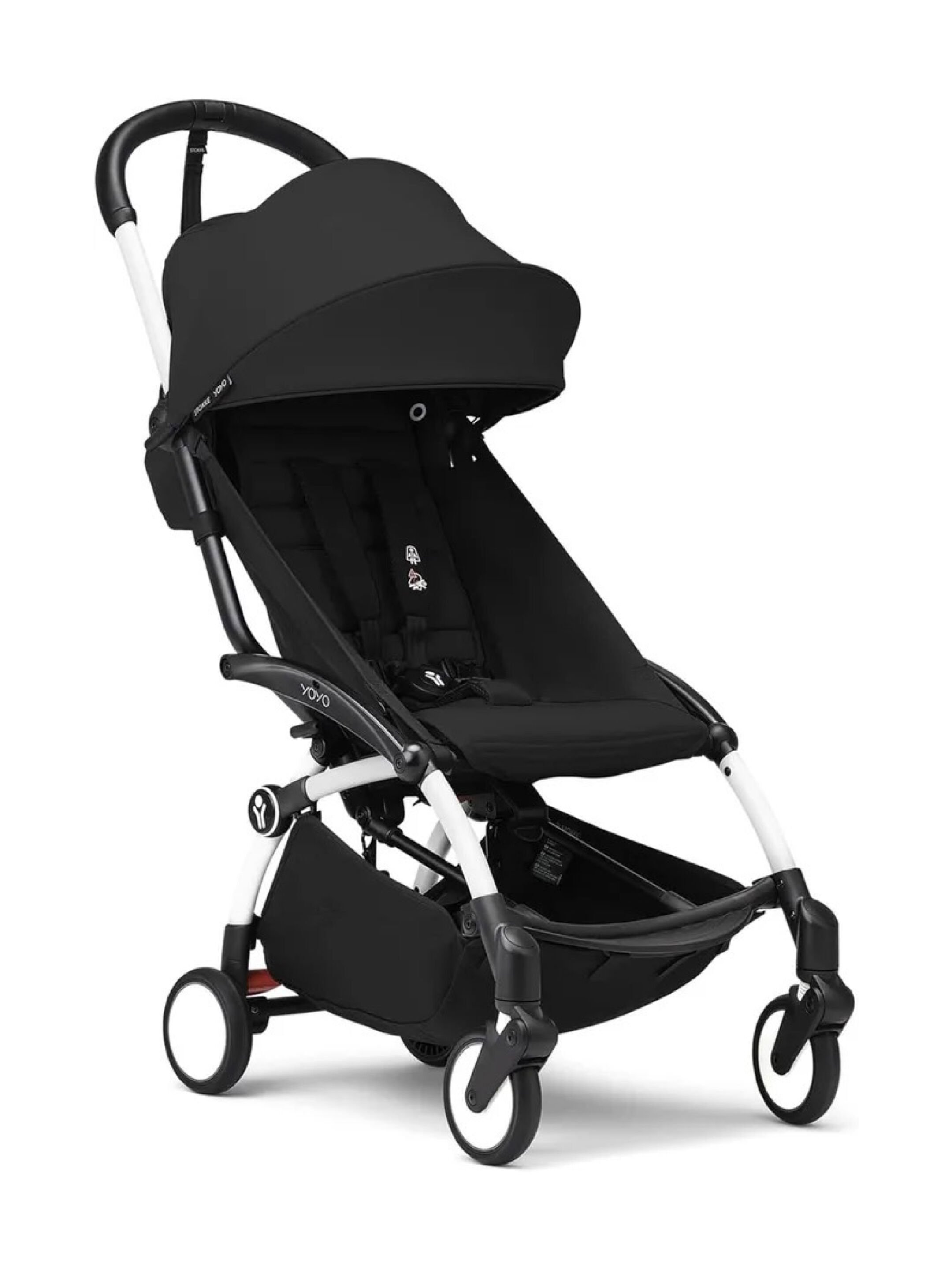 مجموعة هيكل أبيض لعربة أطفال ستوك يويو3 مع مجموعة مقعد للأطفال لعمر 6 شهور فأكثر بلون أسود (قطعتين)