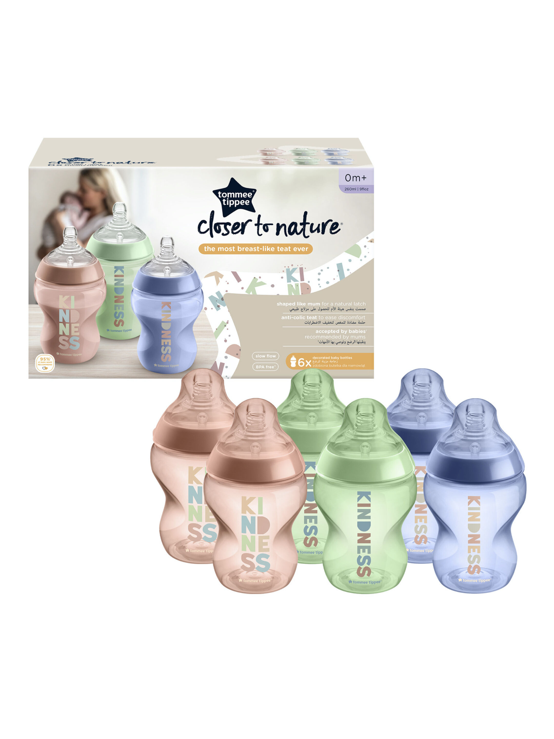 مجموعة زجاجات رضاعة كلوزر تو نيتشر بنقشة من تومي تيبي، 260 ملل &times; 6 image number 1