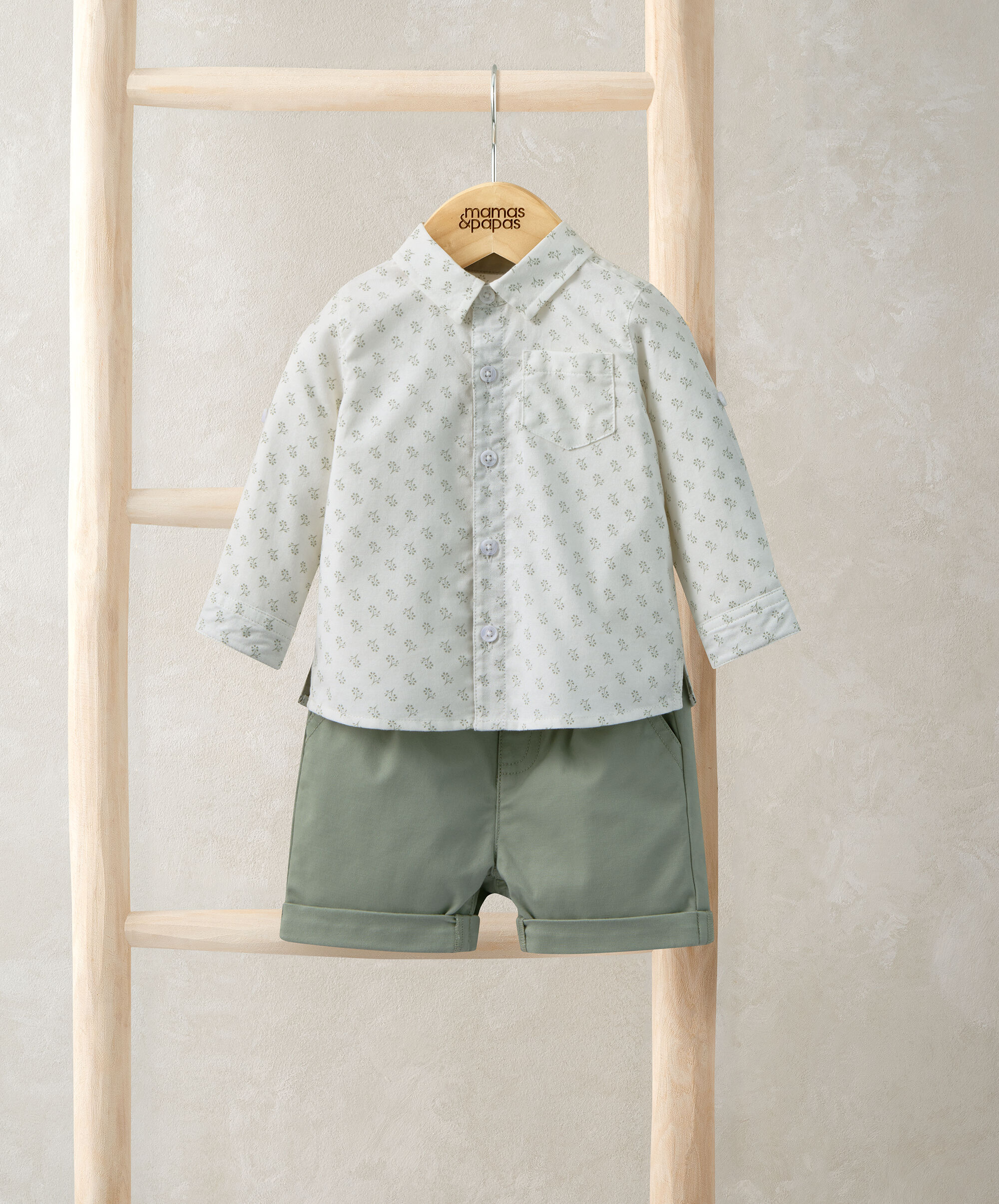 طقم بدلة مخططة بلون كاكي، قطعتين image number 1