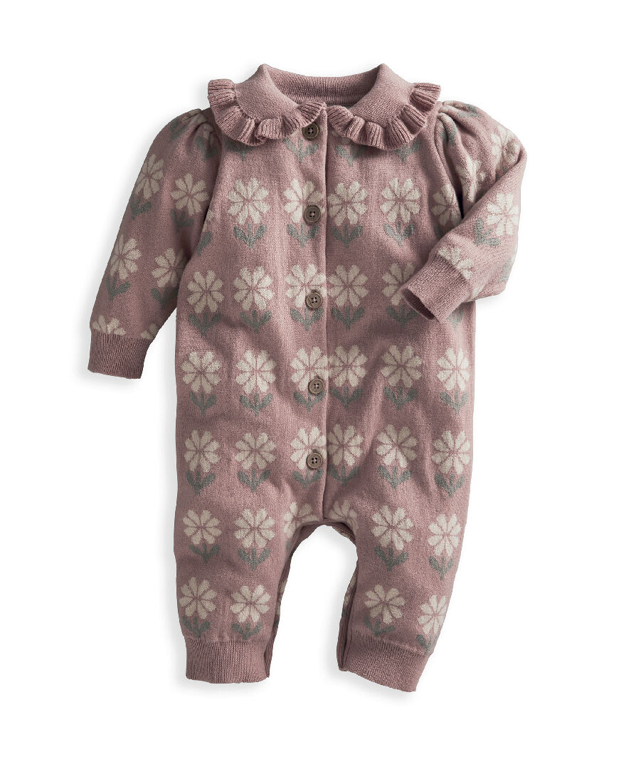 Pink Floral Knitted Romper image number 3