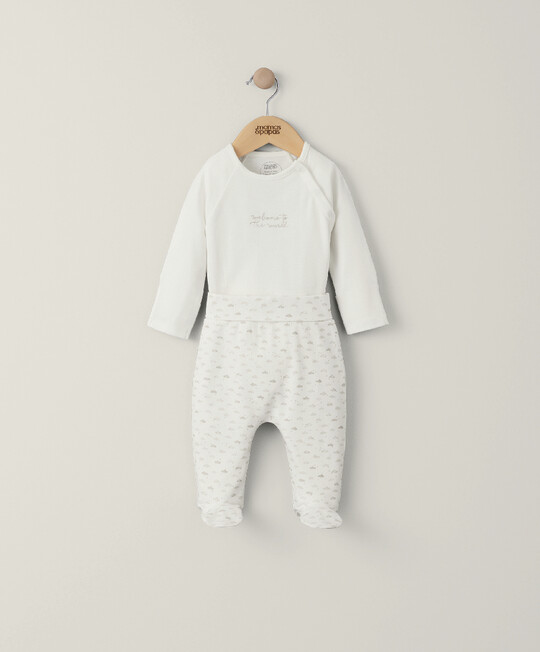 طقم لباس قطعة واحدة بتطريز ويلكم تو ذا وورلد ولغينغز بنقشة سحب - قطعتان طقم لباس قطعة واحدة بتطريز ويلكم تو ذا وورلد ولغينغز بنقشة سحب - قطعتان image number 1