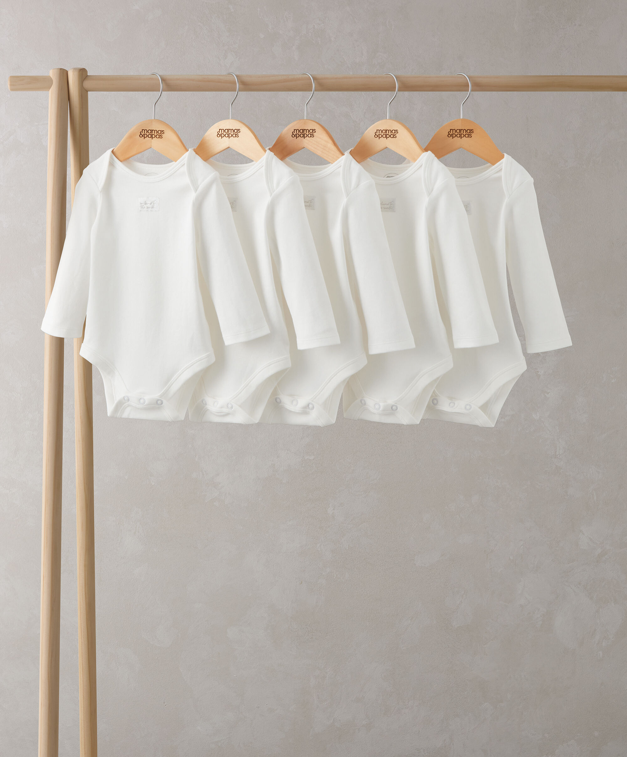 طقم بودي سوت أبيض بأكمام طويلة قطن عضوي، 5 قطع