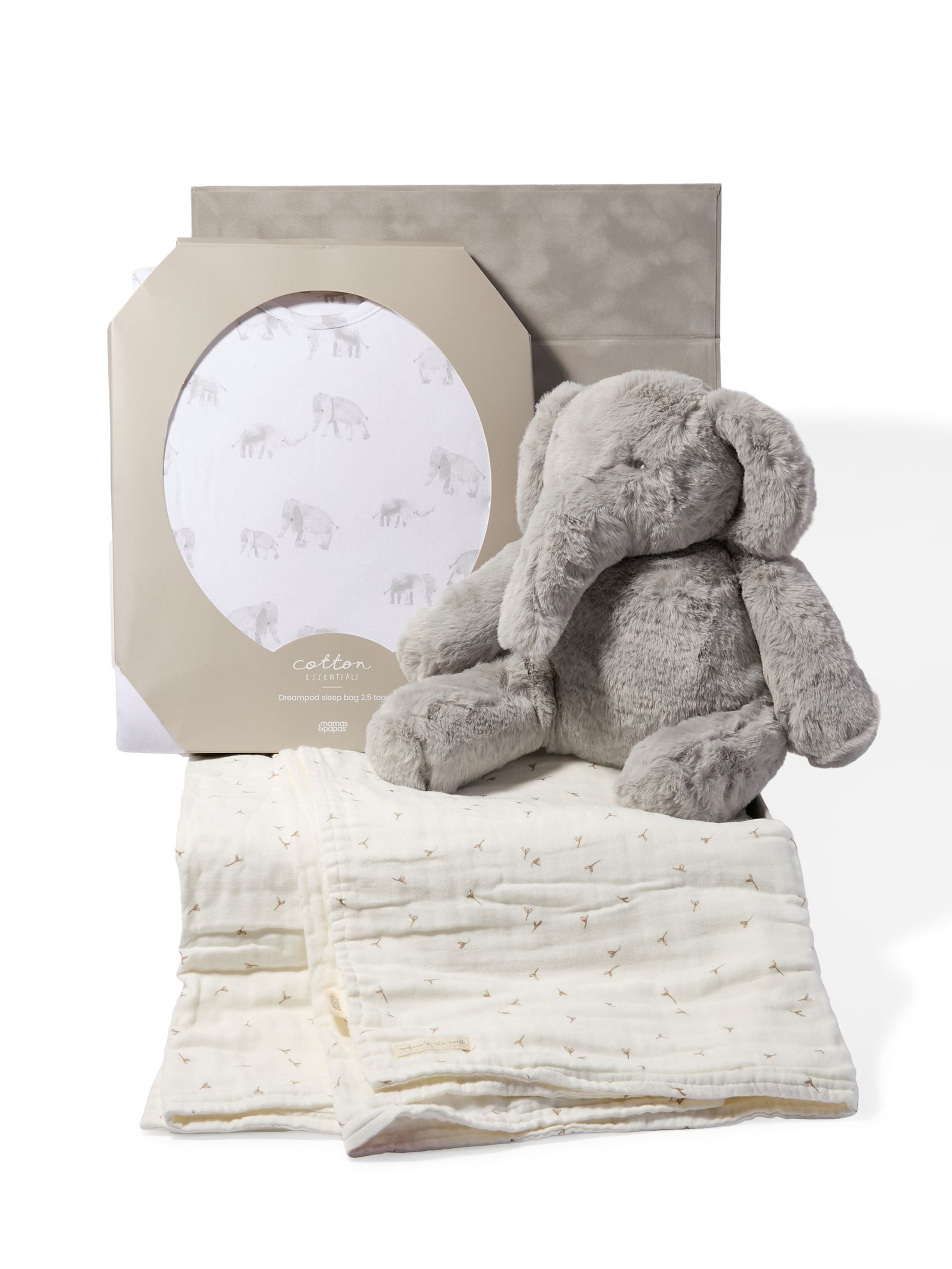 Sleep Gift Set - Elephant Dreampod with Seed Muslin Blanket & Archie Elephant Soft Toy image number 1