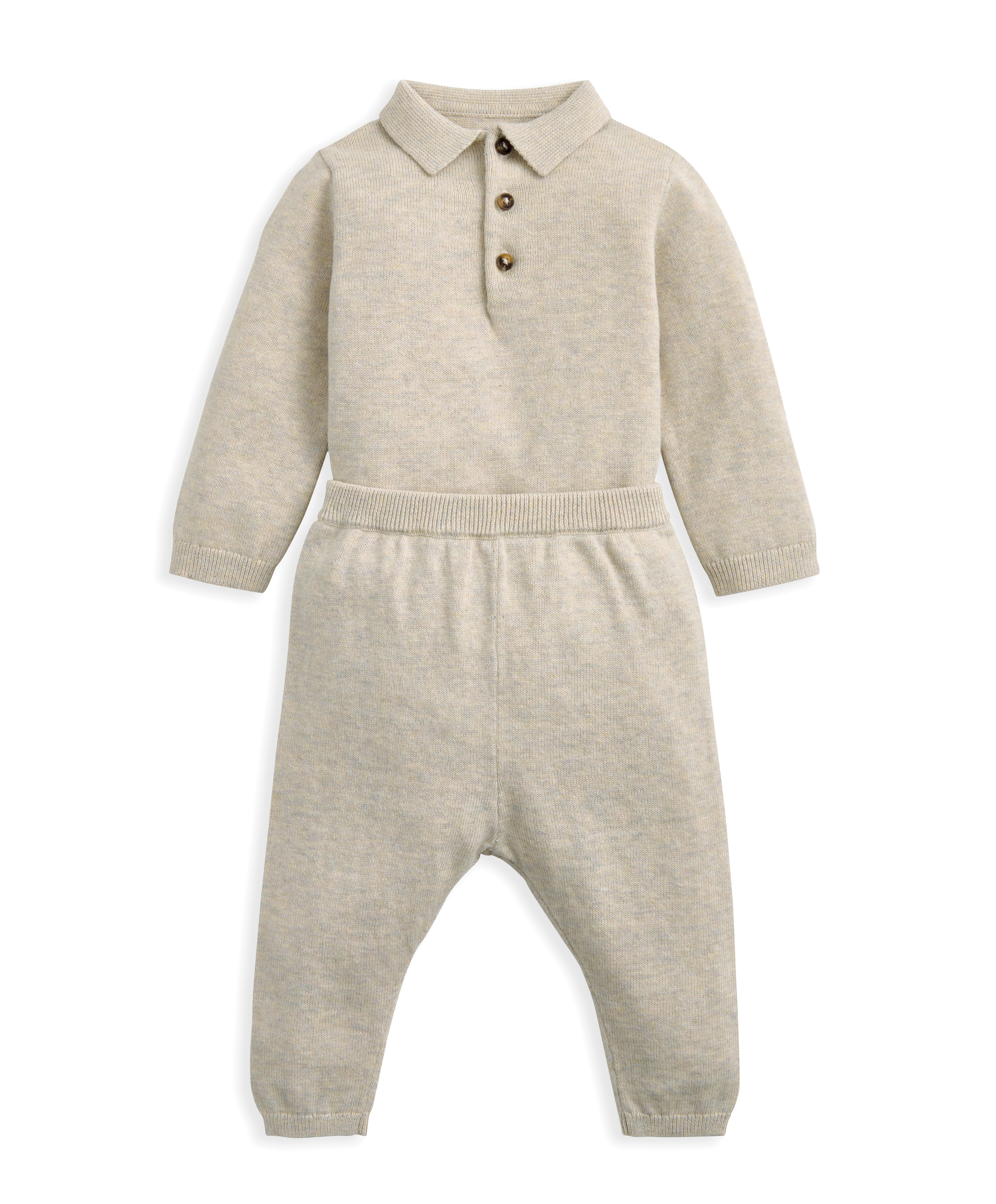 طقم بودي سوت بولو منسوج بلون كاميل، 2 قطع